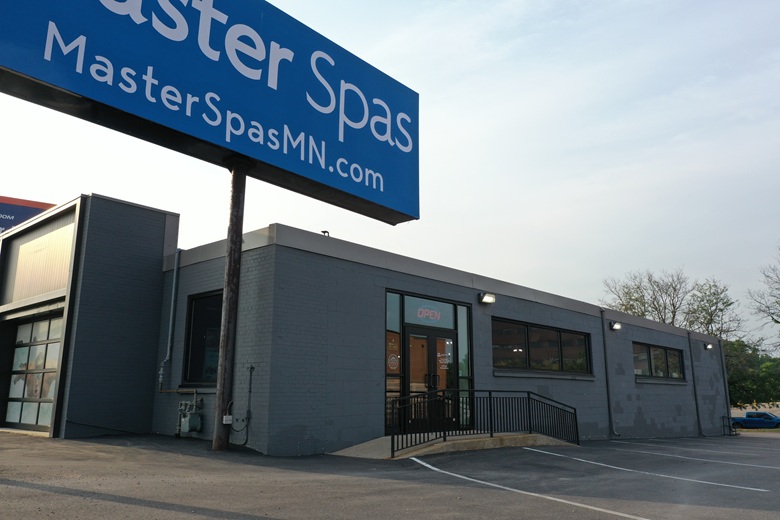 Master Spas entrance after retail facade painting with charcoal exterior finish